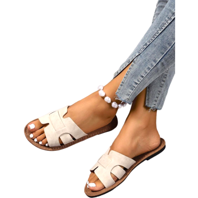 SHEIN Korean Style Casual Flat Slide Slippers For Women, Open Toe, Braided Roman Style, Suitable For Spring, Summer, Beach, Vacation, Wear With Dresses, Bro