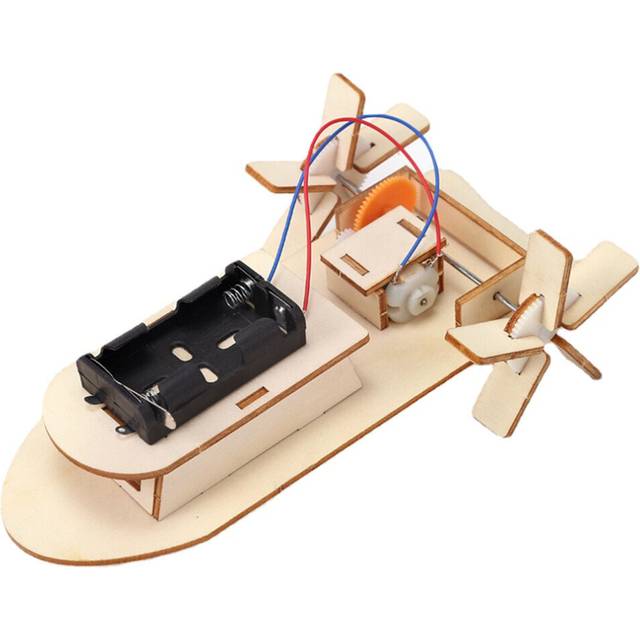 (Ship) Handmade DIY Toys Wood Electric Car Plane Ship Helicopter Toys STEAM Development Puzzles For Children