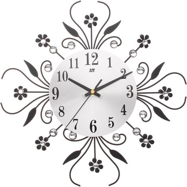 (Black) Large 3D Luxury Wall Clock Metal Modern Art Diamonds Flower Home Room Decor