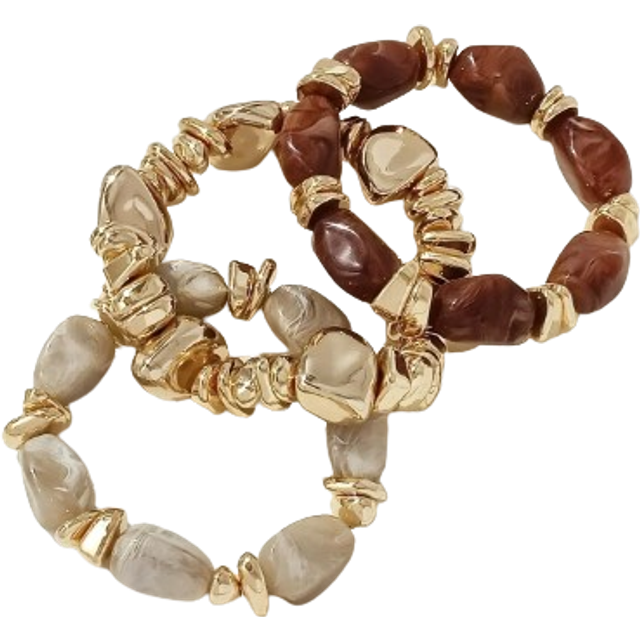 SHEIN 3pcs Vintage Bohemian Bracelet Set, Thick Multi-Layer Brown Acrylic Beaded Bracelets, For Women Men Party Daily Wear, Luxury High-End