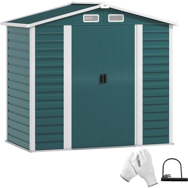 Outsunny 7 x 4ft Upgraded Metal Shed with Lock, Easy to Assemble, Green