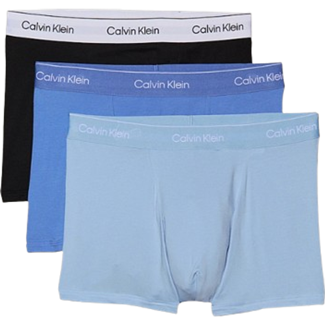 Calvin Klein Men's 3-Pack Icon Cotton Stretch Relaxed Fit Boxer Trunks, Black/Glacier/Blue Bell