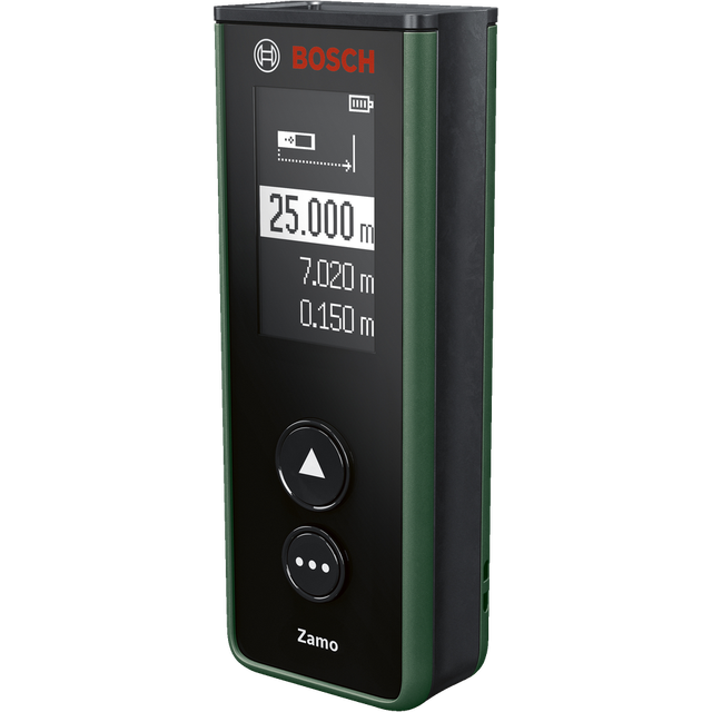 Bosch Fjärde generationens laseravståndsmätare Zamo (enkel och exakt mätning upp till 25 m, laddningsbara batterier via USB-C®, med tillsatsfunktion, kommer i kartong)