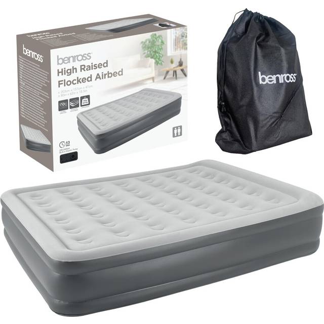 Benross 88039 Queen Size Airbed/Inflatable Air bed Mattress with Built-In Electric Pump/Comfortable Flocked Surface/Quick Inflation and Deflation/Car