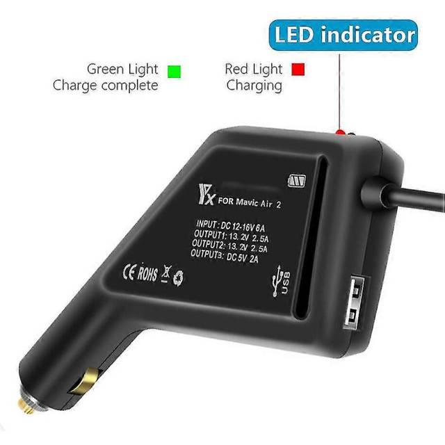 (As show, One size) Air 2s car charger 3-in-1 dual battery remote charger with usb port for dji air 2s drone accessories