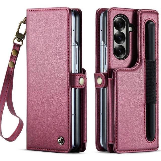 (Red) Caseme Wallet Case for Samsung Galaxy Z Fold 7 5g Slim Shockproof Case Card Holder Pu Leather Kickstand Rfid Blocking