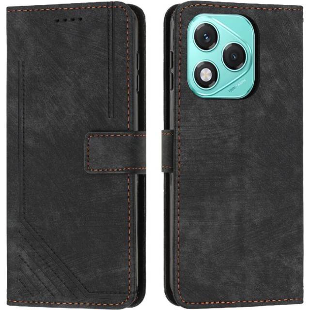 (Black) Flip Case for Honor 400 Lite Kickstand Wallet Card Insertion Pu Leather