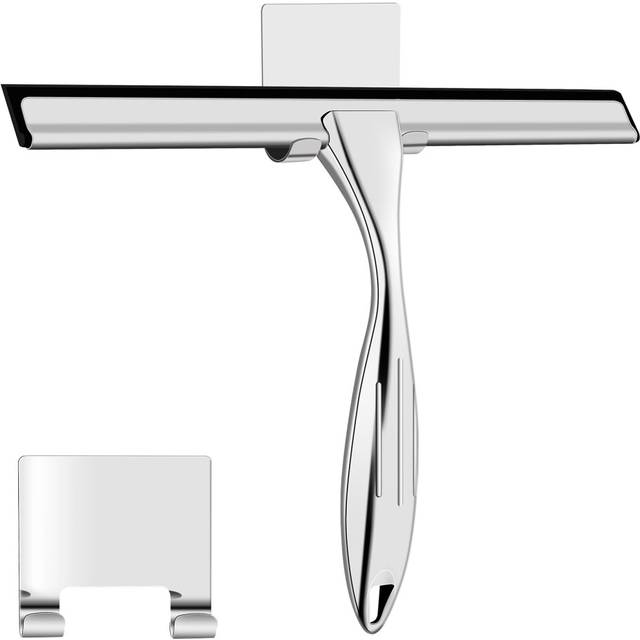 Shower Squeegee, 10 Inch Stainless Steel Window Squeegee Cleaner for Shower Glass Door with Hook, Shower Screen Wiper for Bathroom, Window,Mirror and