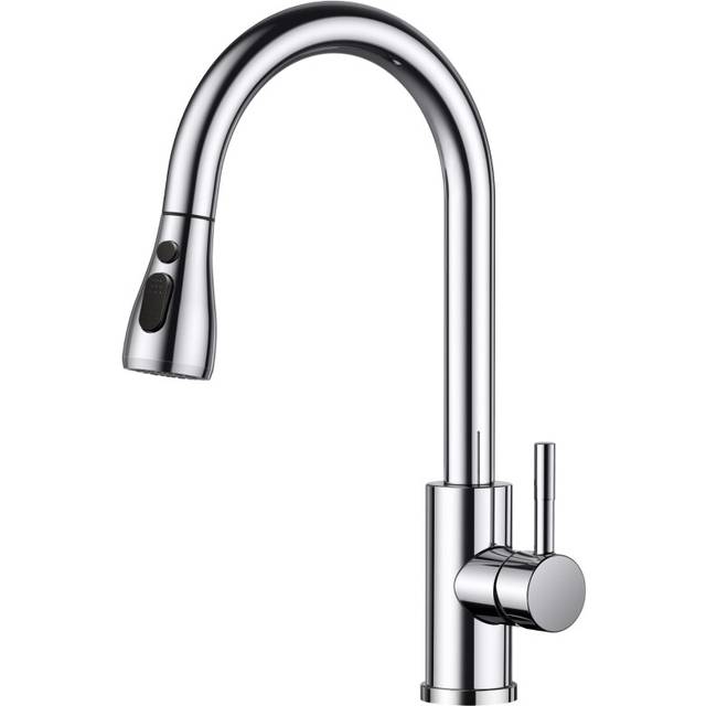 FORIOUS Kitchen Sink Taps Mixer with Pull Out Spray, Swivel Single Handle High Arc Pull Down Stainless Steel Kitchen Faucet, Polished Chrome