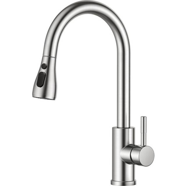 FORIOUS Kitchen Sink Taps Mixer with Pull Out Spray, Swivel Single Handle High Arc Pull Down Stainless Steel Kitchen Faucet