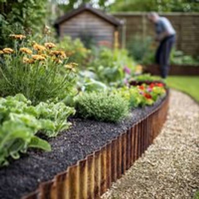 Heavy Duty Corrugated Metal Garden Border Edging Roll - 12m - Bronze - One Size