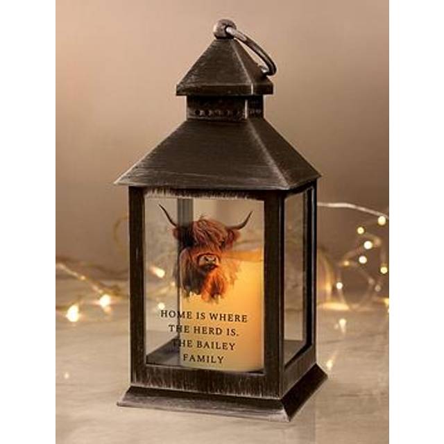 The Personalised Memento Company Personalised Highland Cow Black Lantern, One Colour, Women