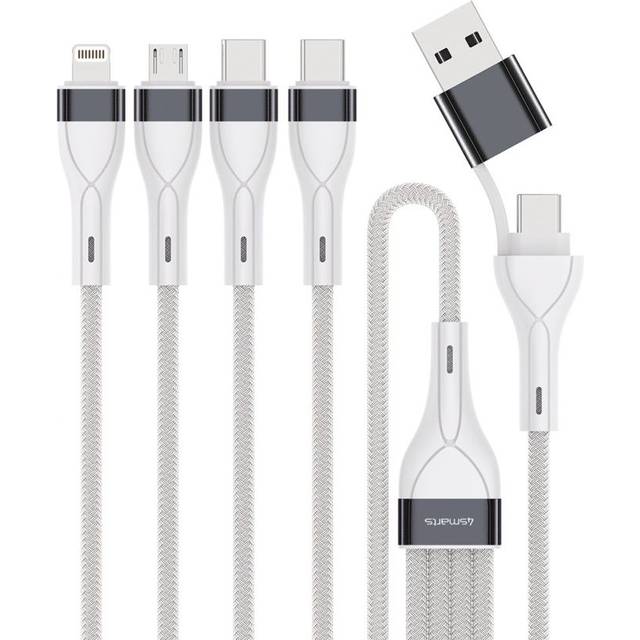 4Smarts multiladdningskabel USB-C/A till USB-C/Lightning/micro USB, 25cm - Vit