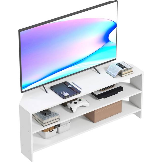 HOMCOM Corner TV Stand, TV Unit with Open Shelves for 47 Inch TV, White, White