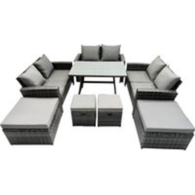 10 Seater Wicker pe Rattan Furniture Outdoor Dining Table Double Seat Sofa 4 Stools Set Dark Grey Mixed - Fimous