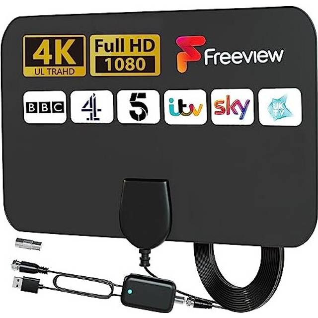 Indoor TV Aerial - Digital TV Aerial Indoor UK Freeview 250+ Miles Long Range - Amplified HD TV Antenna Indoor TV Ariels with Signal Booster - Support