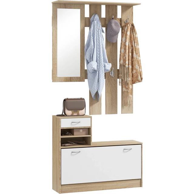 Homcom Hallway Furniture Set With Shoe Cabinet, Coat Rack And Mirror