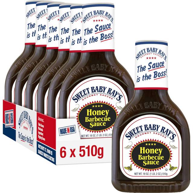 Sweet Baby Ray's Honey BBQ Sauce, Pack of 6 x18oz bottles, Sweet Barbeque sauce, Perfect for Burgers, Ribs and Chicken ? 510g Bottle