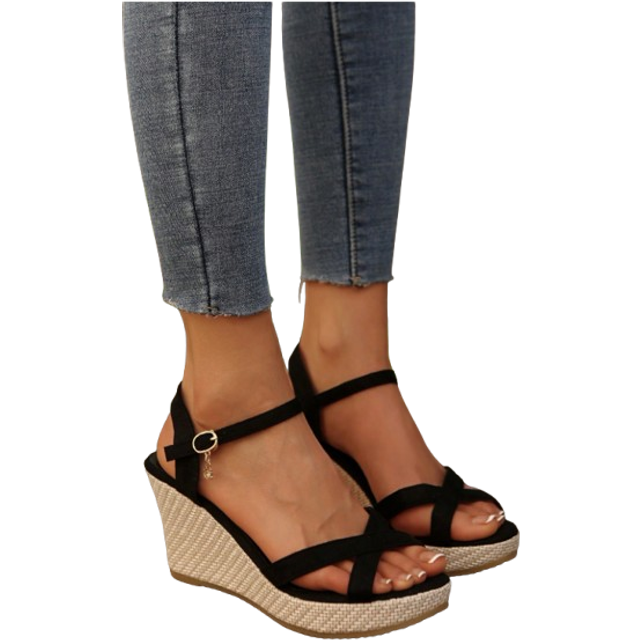 SHEIN Women Solid Color Wedge Thick Bottom Lightweight Sandals, Buckle Slip-On Design, Luxury Fashion Shoes, Comfortable Casual Designer New Arrivals 2025 S