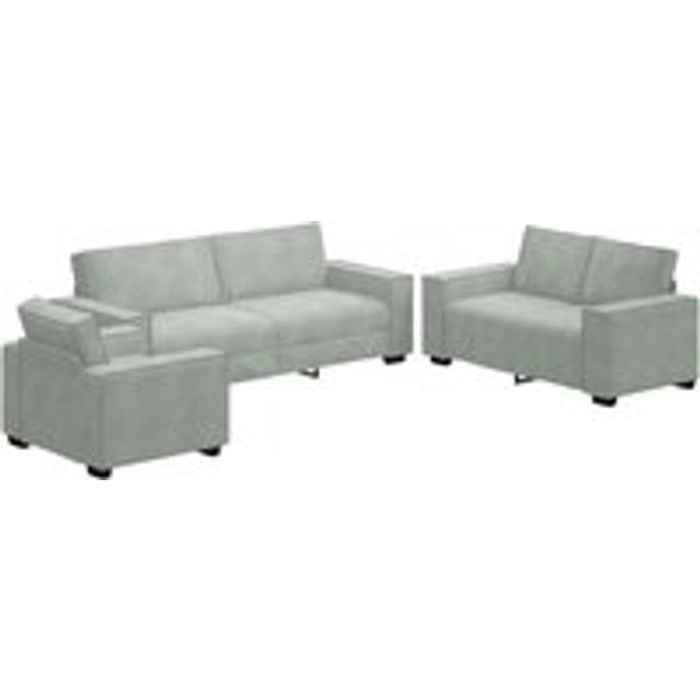3 Piece Sofa Set with Cushions Light Grey Velvet - Multi - One Size
