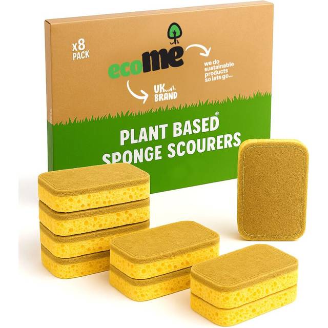 ecoME Cellulose Kitchen Washing Up Sponges | 8 Pack | Eco Friendly Home Cleaning Products | Non-Scratch Sponges | Zero Plastic | Biodegradable &