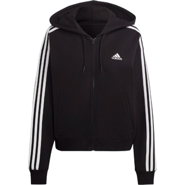 adidas Sportswear Womens 3 Stripe Full Zip Hoodie - Black/White, Black/White, Size Xs, Women - XS