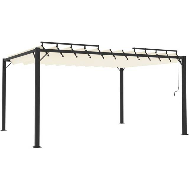 Paviljong med lamelltak 3x4 m gräddvit tyg och aluminium