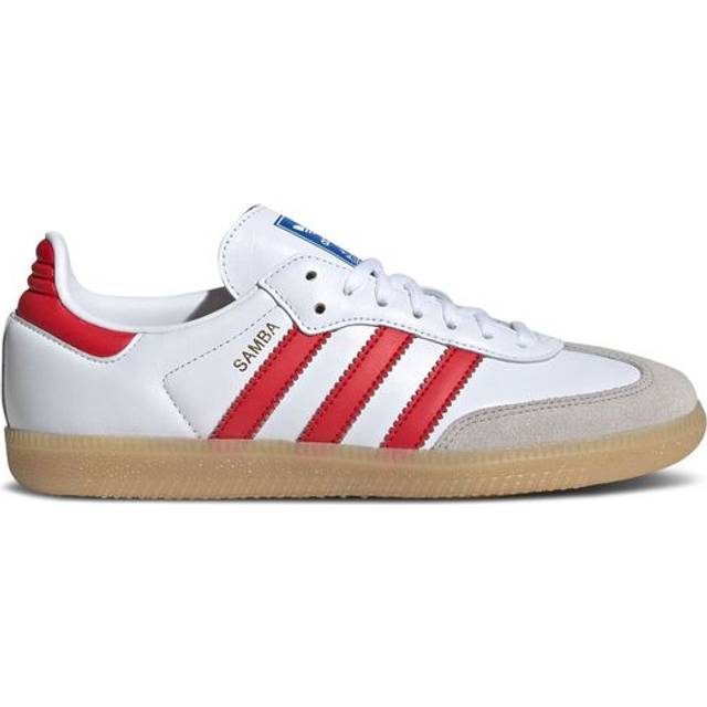 Adidas Samba Og J 3 Stripes Retro Leather Unisex Trainer White Red Uk 3 - 6