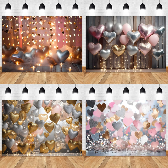 210X150cm European and American Backdrops Fashion Balloon Rose Pink Heart Banner Photography Backdrops,A