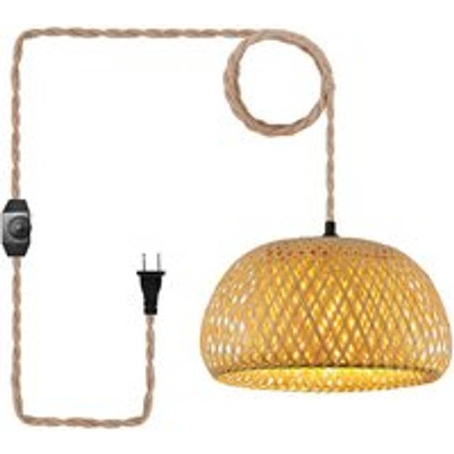 Plug in Pendant Light Hanging Lamp with Switch Rope Cord Bamboo Lampshade Wicker Rattan Lights US