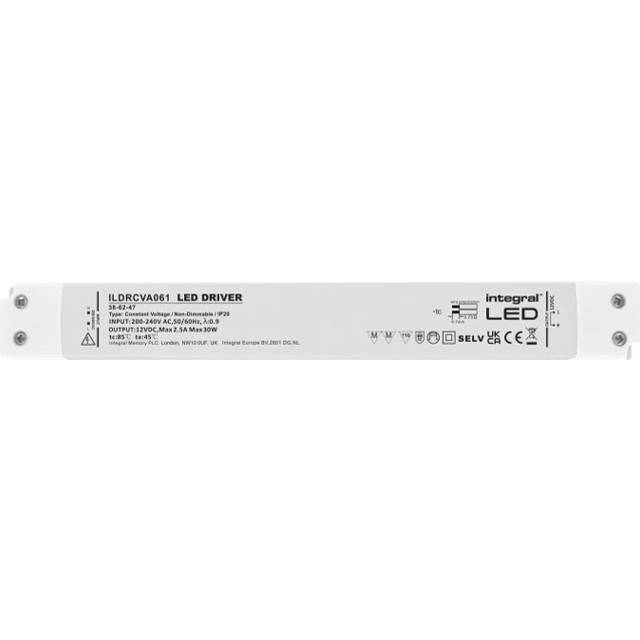 Integral Long & Slim Non-Dimmable 12V DC IP20 LED Strip Driver 30W