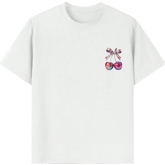 SHEIN 1pc Cherry Print Pullover Short Sleeve T-Shirt For Tween Girls, Comfortable And Fashionable Student Youth Clothing, Summer Top