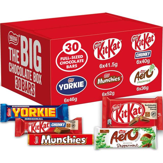 Nestl? The Big Chocolate Box, 30 x Chocolate Bars ? KitKat, KitKat Chunky, Yorkie, Aero, Munchies ? Sharing Gift, 1.3kg
