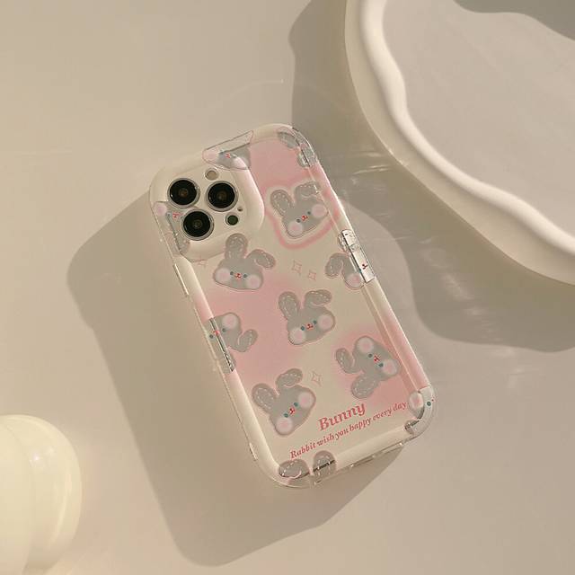 (?? ???????????, 15promax) Pink bunny iPhone 15 case compatible with 12, creative 16 Pro Max compatible with 13, laser 11, transparent 13 Pro for wome