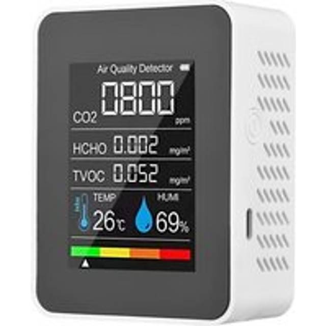 5 in 1 Air Quality Monitor TVOC HCHO Temperature Humidity CO2 Meter, USB Rechargeable Detector White
