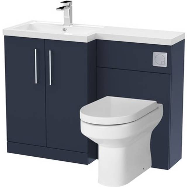 Level Bathroom Bundle Floor Standing Vanity Basin and WC Unit with Pan, Seat and Cistern - Left Hand - Midnight Blue - Balterley