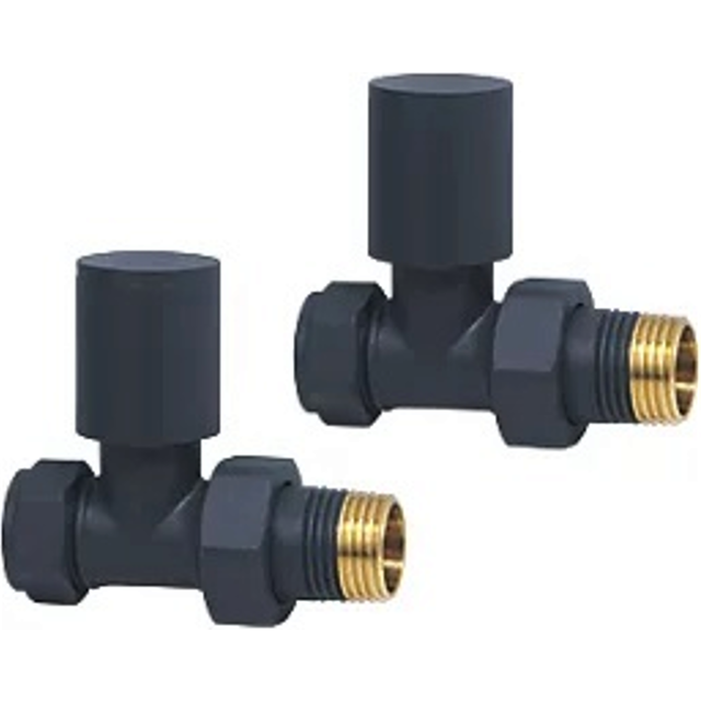 Towelrads Black Round Angled Valve 15mm x 1/2inch 2 Pack - 8.8 x 6.7 x 6.7cm