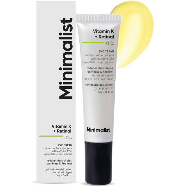 Minimalist Vitamin K + Retinal 01% Under Eye Cream | Reduces Dark Circles, Fine Lines | With Caffeine for Puffiness | For Women & Men | 14 gm