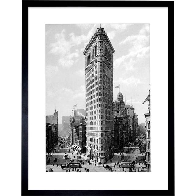 Flat Iron Building New York City Architecture 1903 Vintage Black and White Cityscape Photograph Artwork Framed Wall Art Print 12X16 Inch - One Size