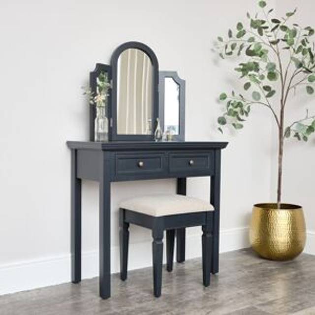 Large Dressing Table, Mirror & Stool Set - Daventry Navy Black Range Material: New Products