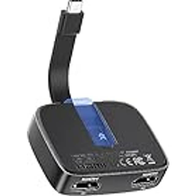Cable Matters Kabelfrågor bärbar 8K eller dubbel 4K 60Hz USB C till dubbel HDMI-adapter, vikbar Thunderbolt till dubbel HDMI-adapter – Thunderbolt 4 kompatibel för XPS, Surface Pro