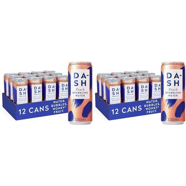 Dash Water Peach - 12 x Peach Flavoured Sparkling Spring Water - NO Sugar, NO Sweetener, NO Calories - Infused with Wonky Fruit (12 x 330ml cans)