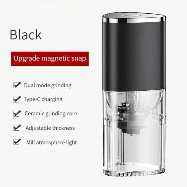 (black) Small portable mini home kitchen coffee grinder machine mill automatic USB charging electric coffee grinder