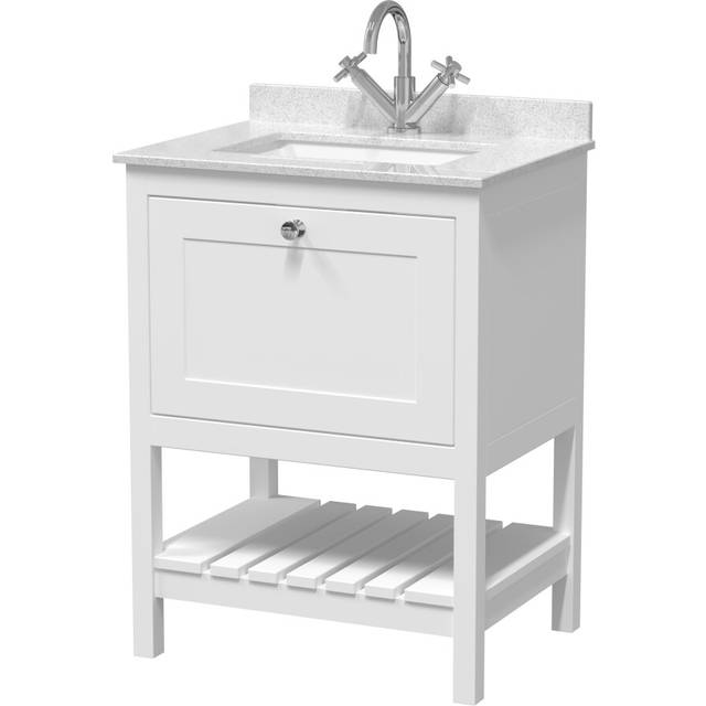 Traditional Furniture Floor Standing 1 Drawer Vanity & 1 Tap Hole Marble Worktop & Basin, 600mm, Pure White