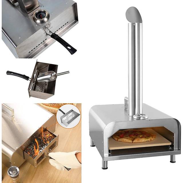 Pizza Oven Charcoal Grilling Machine with Stainless Steel Body and Handle for Superfast BBQ Cooking Suckling Pig Grill Barbeque - Metallic Silver - One Size