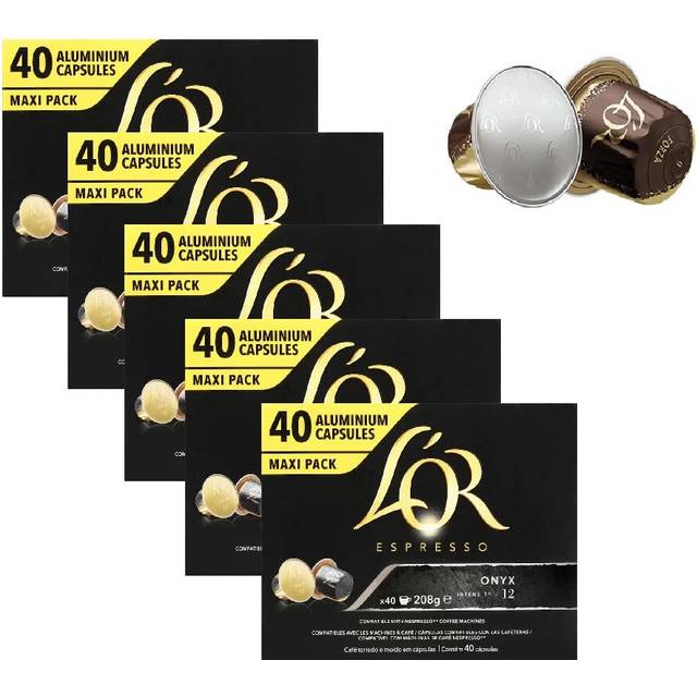 L'Or Espresso Coffee Onyx Intensity 12 - Nespresso* Compatible Aluminium Coffee Capsules - 5 Packs of 40 Capsules (200 Drinks)