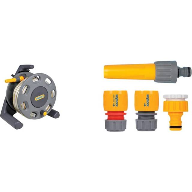 Hozelock 2412D0000 30m Compact Reel with 15m Hose & HOZELOCK 2352 Hose Fitting Starter Set