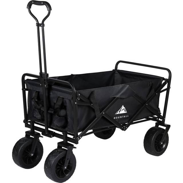 Heavy Duty Folding Wagon With Large Wheel, Trolley Cart Outdoor Transport Trailer Foldable Outdoor Garden Utility Wagon/Trolley with Cover Bag (Black)