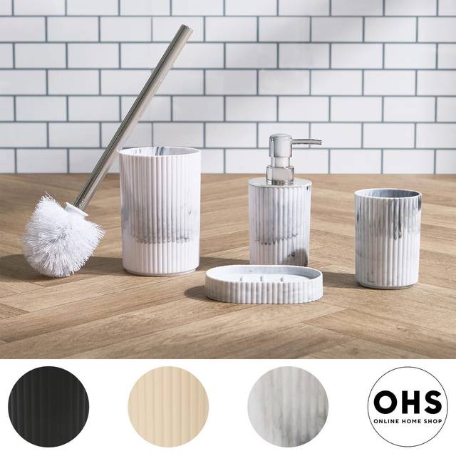 OHS 4-Piece Ribbed Bathroom Accessories Set - Natural