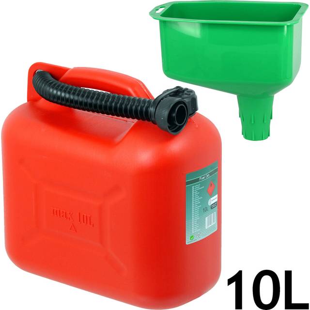 Fuel Can 10l Red Large Plastic Petrol Diesel Jerry Can Canister Spout + Funnel